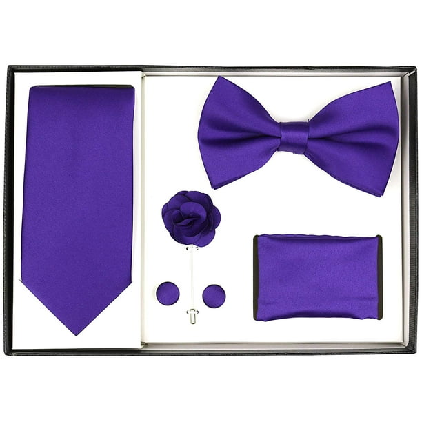 Berlioni Men's Microfiber Tie Bowtie Lapel Pocket Square Cufflinks Gift Set Box Berlioni Men's Microfiber Tie Bowtie Lapel Pocket Square Cufflinks Gift Set Box